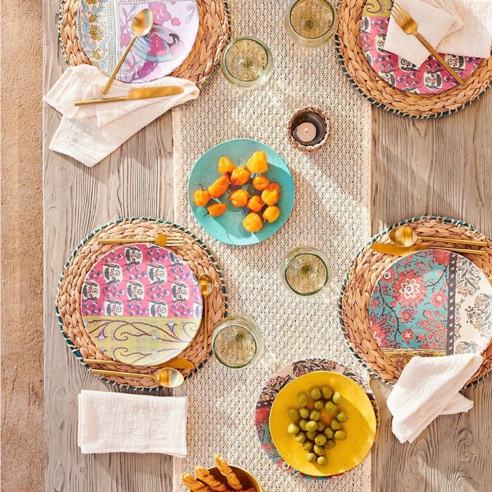 Anthropologie NWT Blockprint Bamboo Melamine Dinner Plate - Picture 3 of 3
